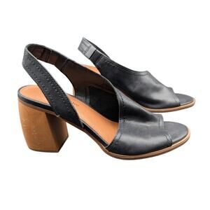 Lucky Brand Sandals Womens 8.5 M Black Leather Chunky Heel Open Toe Shoes SCUFFS